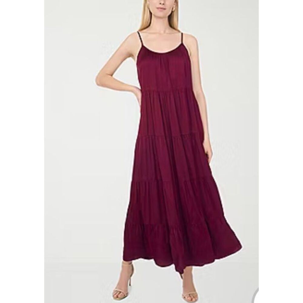 Sam & Jess Deep Mulberry Spaghetti Strap Satin Maxi Dress Large #779